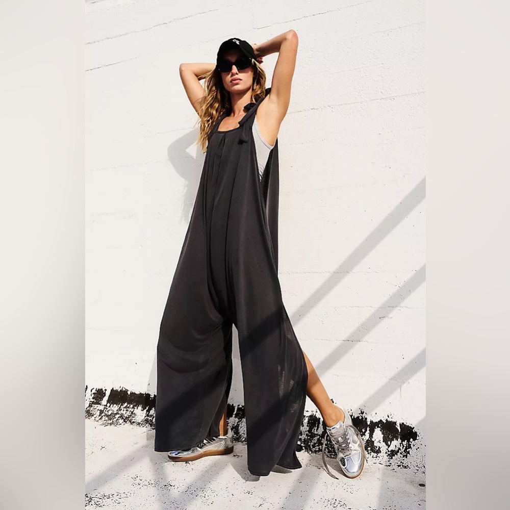 Free People Charcoal Wide-Leg Jumpsuit